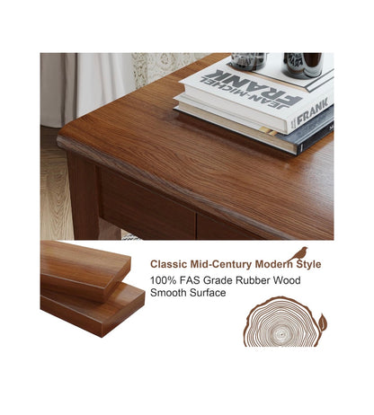 Solid Wood Desk with Drawers 28 Inch X 16 Inch Simple Narrow Desks, Rubber Wood Study Table, Small Writing Desk for Small Spaces/Bedroom (Walnut) (New in Box)