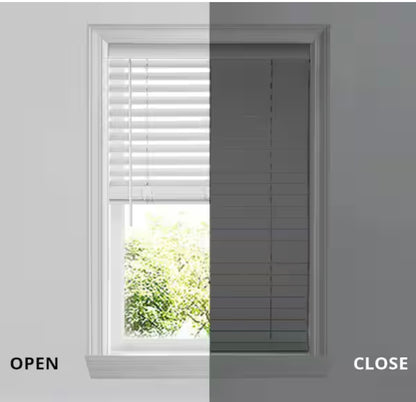 White cordless faux wood blinds for windows with 2 inch slats - 33.5 inches W X 48 inches L