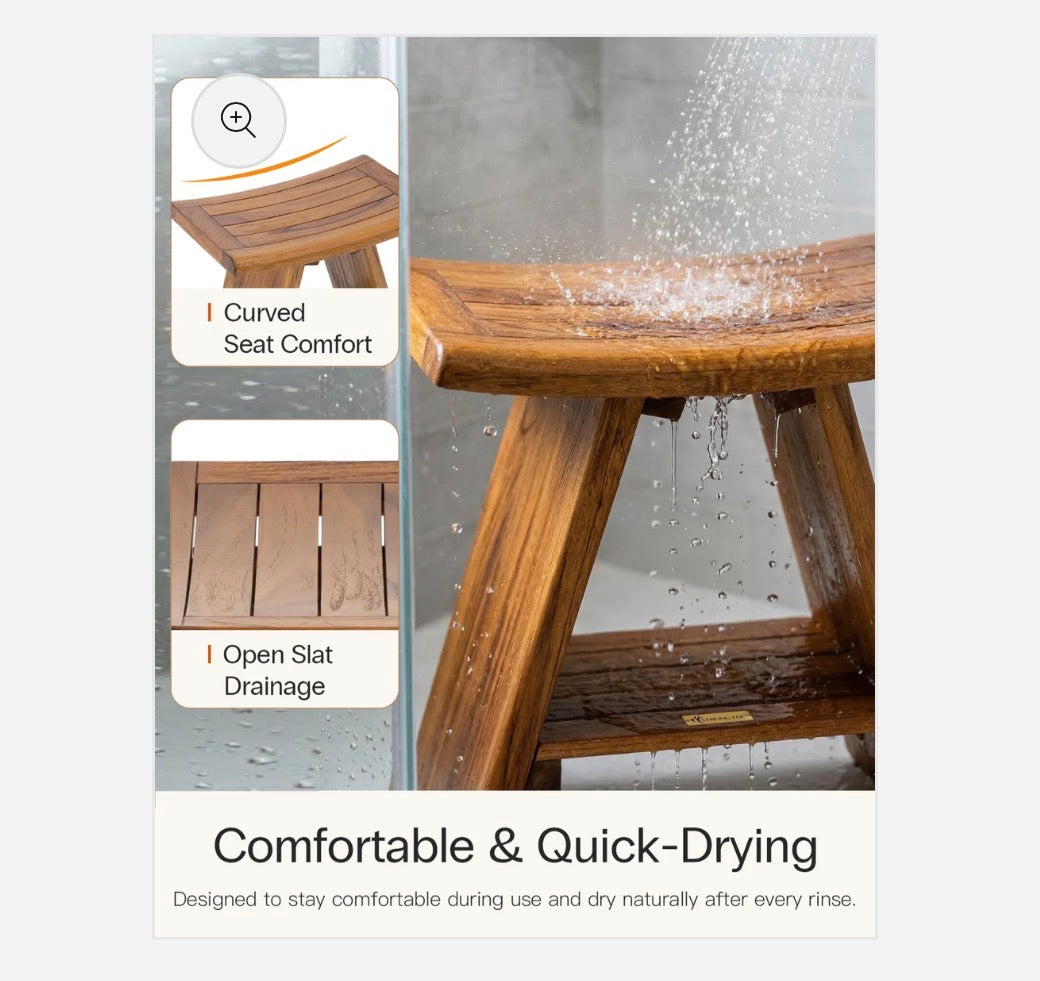 Teak Shower Stool with Shelf (New in Box)