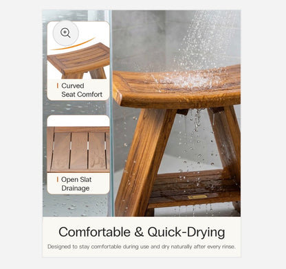 Teak Shower Stool with Shelf (New in Box)