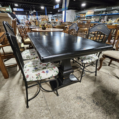 Black Dining Table W/ 4 Metal Chairs