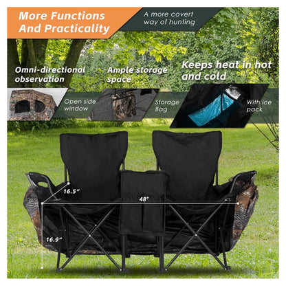 Hunting Chair Blind, 1/2 Man See Through Ground Blind, Camo Tent Built-In Chair, Portable Blind, One Way See Through, 1/2 Person, Camouflage with Carrying Bag, Hunting Blind, Hunting Gear (New in Box)