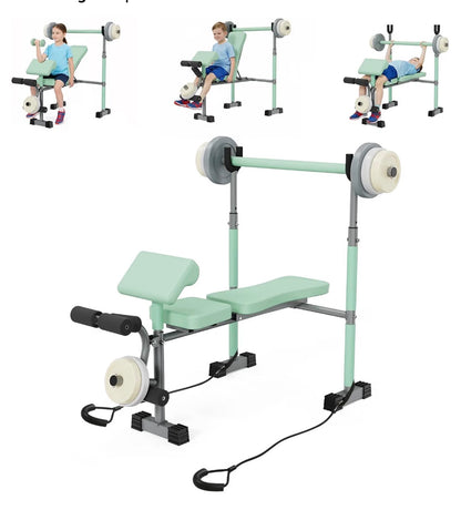 Heypappy Kids Workout Equipment - adjustable kids workout  bench with preacher pad & leg developer, fillable weight plates for home gym fitness  & exercise