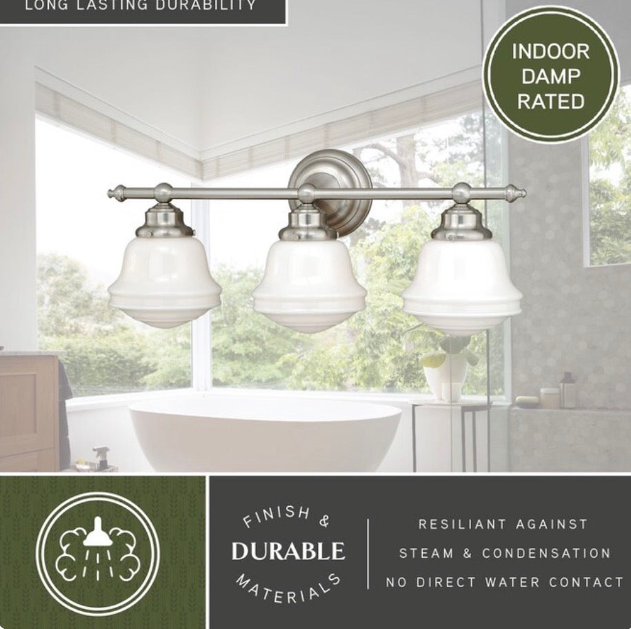 Huntley 24 inch 3 light satin nickel transitional bathroom vanity light bar
