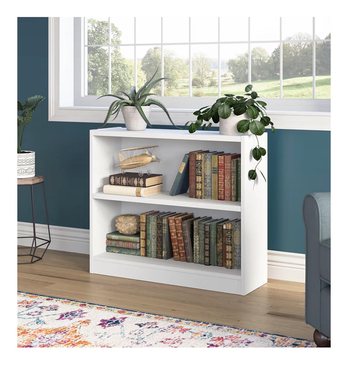 Bush Home Small 2 Shelf Bookcase, 2 Tier Bookshelf Storage Cabinet with Adjustable Shelf for Living Room, Bedroom or Home Office, Universal Collection (White) (New in Box)