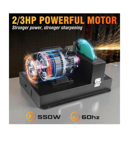 Lawn Mower Blade Sharpener 2/3 HP 550W, 20 Sandpapers 60&180 Grit Lawnmower Blade Sharpener with 7 Inch Grinding Wheel Blades Grinder Blade Sharpening Machine for High/Low Lift, Gator & Flat Blade