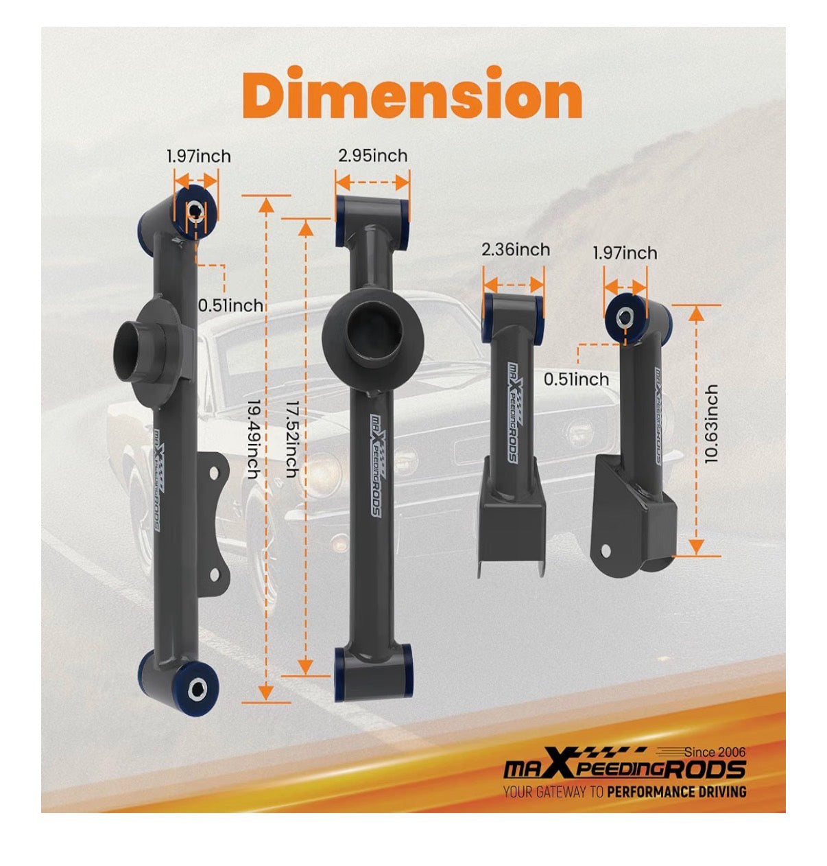 MaXpeedingrods Rear Control Arms Kit for Ford Mustang, Mercury Capri 1979-2004, Cobras 1993-1998, 4/6/8 Cylinder, 4 Pieces (New in Box)
