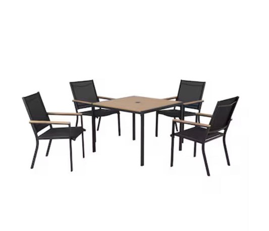 Style Selections Wade 5 Piece Black Patio Dining Set Steel Square Table with 4 Black Stationary Chairs (in box)