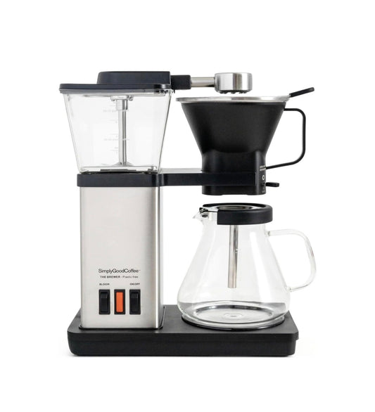 SimplyGoodCoffee THE BREWER Plastic Free Coffee Maker/Coffee Machine 8 Cup Automatic Drip Pour Over Coffee Brewer Brewer Free of Plastic, Gold Cup Standard (Black/Stainless Steel) (New in Box)