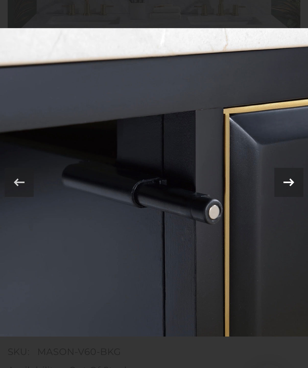 Mason 60 Inch Double Sink Bathroom Vanity Black with Gold Trim (Cabinet Only) (New in Box)