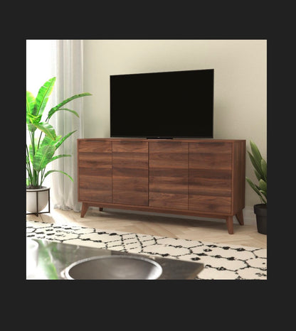 Flash Furniture 60 Inch Buffet Cabinet with 4 Soft Close Doors and Adjustable Shelves (Dark Walnut) (New in Box)