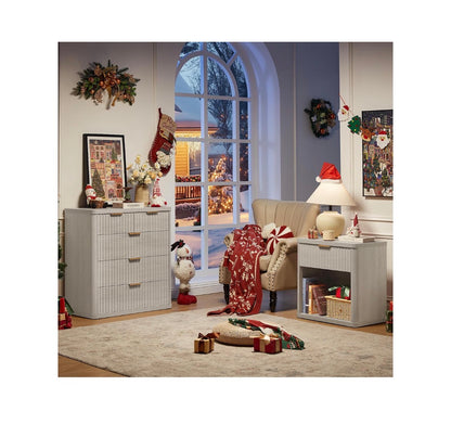 Fluted Nightstands with Charging Station, 23 Inch Wide with 1 Drawer Nightstand, End Table with Open Storage, Farmhouse Bed Side Tables Wood Dresser for Bedroom, Livingroom, Closet (Light Gray) (New in Box; Needs to be Assembled)