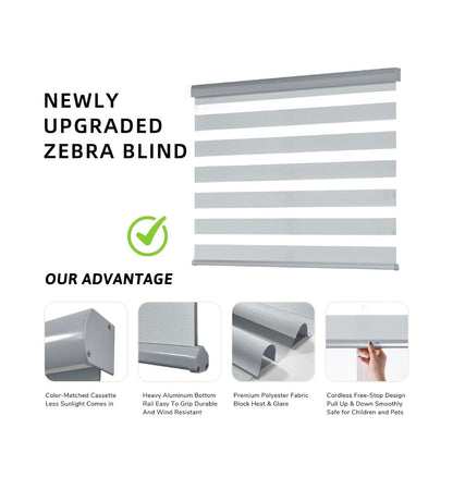 33 Inch Width X 72 Inch Height Dual Layer, Light Control for Day and Night, Free-Stop, Pull Down Blinds for Indoor Windows & Home (Light Gray) (New in Box)