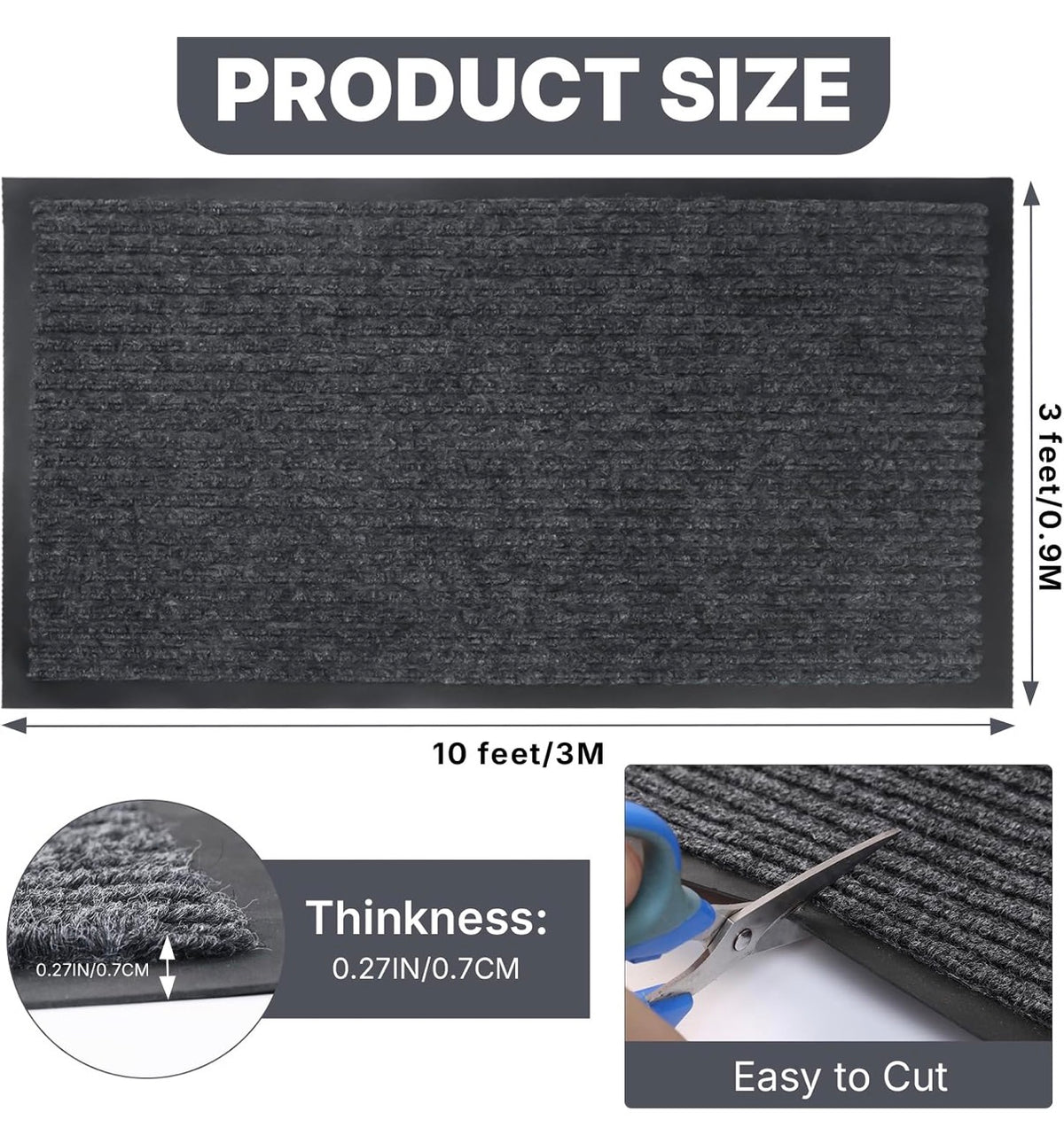 Storystore 3 Ft. X 10 Ft. Front Door Mat Heavy Duty Commercial Mat for Indoor/Outdoor Entryways, Non Slip Rubber Backing Low Profile for Entrance Home, Office, Patio & Garage (Gray) (New in Package)