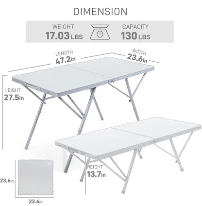 Ever Advanced Large Camping Table for 4-6 Person, Portable Folding Aluminum Table with Carrying Handle, Suitable for BBQ, Picnic, Camping and Indoor Use, Support up to 130lbs Silver (New in Box)