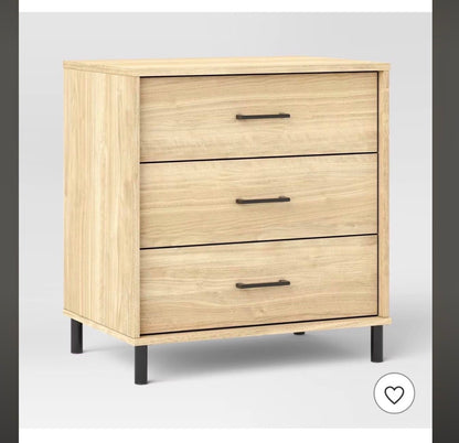Mixed Material Wood and Metal 3 Drawer Dresser Natural Wood Room Essentials (New in Box; Needs to be Assembled)