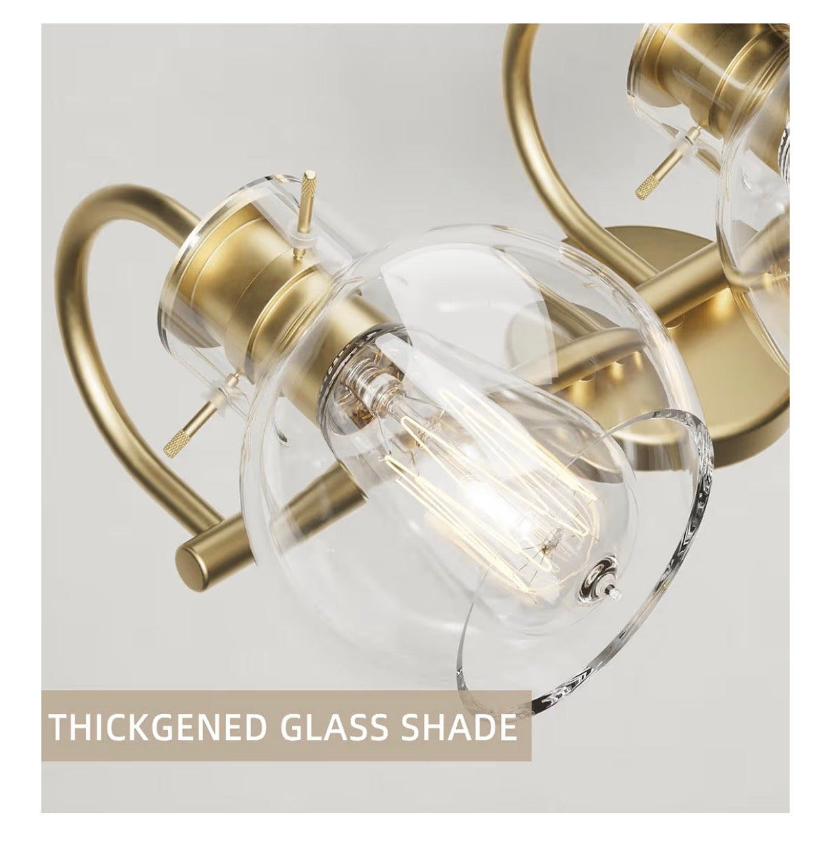 Primeplus Gold Vanity Light 3 Light Bathroom Light Fixtures, Modern Bathroom Vanity Lights Fixtures Over Mirror with Clear Gloe Glass Shade, Gold Wall Sconces for Bathroom Hallway E26 Base