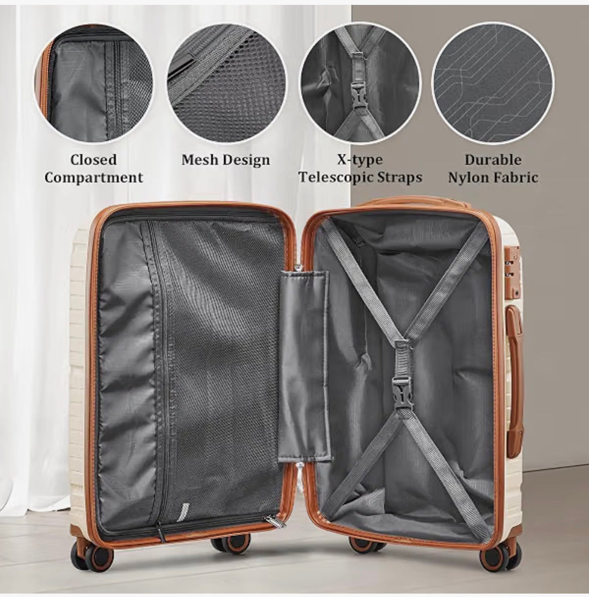 Joyway Luggage Sets 10 Piece PP Hardshell Carry on Suitcase, Travel Lightweight Carry-on with Double Spinner Wheels and TSA Lock (Beige Brown) (New in Box)