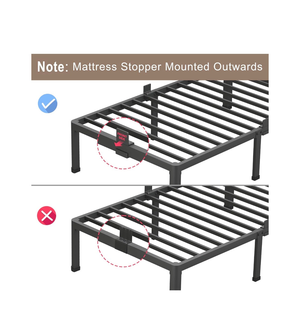 20 Inch Full Bed Frame with Rounded Corner Mattress Baffle Easy Assembly, Noise Free, 3500lbs Load Capacity, No Box Spring Needed, 18.4 Inch Storage Space, Headboard Hole, Heavy duty Steel (New in Box)