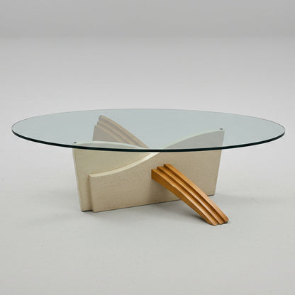 Vintage Glass and Wood Cocktail Table