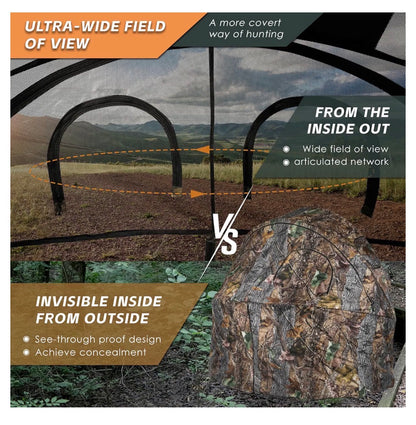 Hunting Chair Blind, 1/2 Man See Through Ground Blind, Camo Tent Built-In Chair, Portable Blind, One Way See Through, 1/2 Person, Camouflage with Carrying Bag, Hunting Blind, Hunting Gear (New in Box)