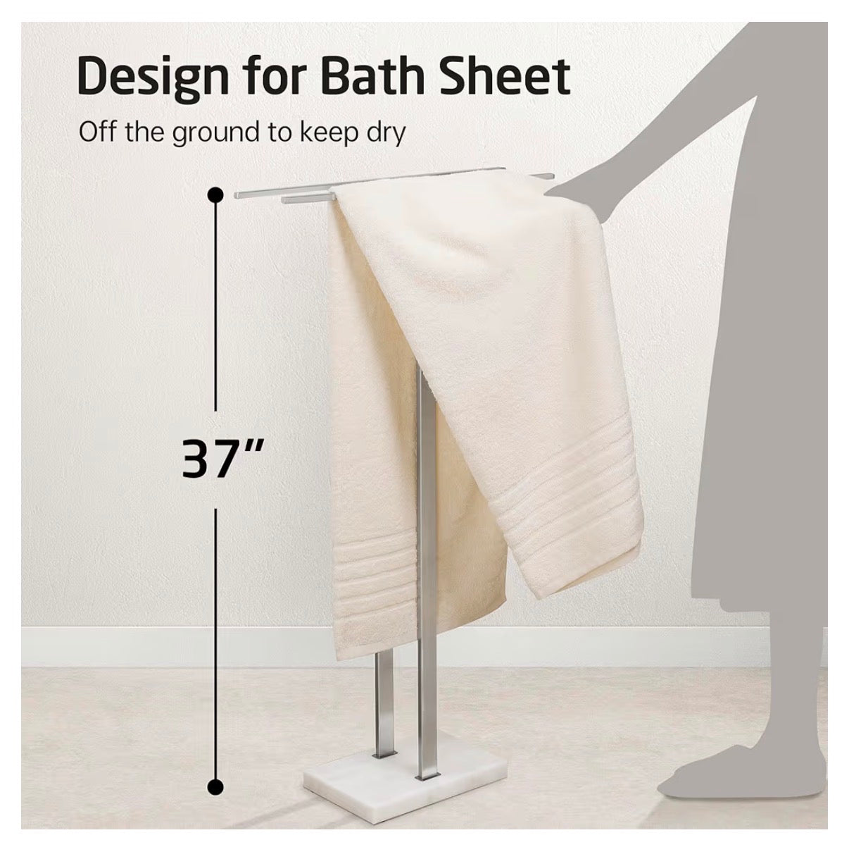 KES Standing Towl Rack Taller Version 37 Inch Height Bathroom Towel Rack Stand with Marble Base, Free Standing Towel Holder Stand (Stainless Steel Brushed Finish) (New in Box)