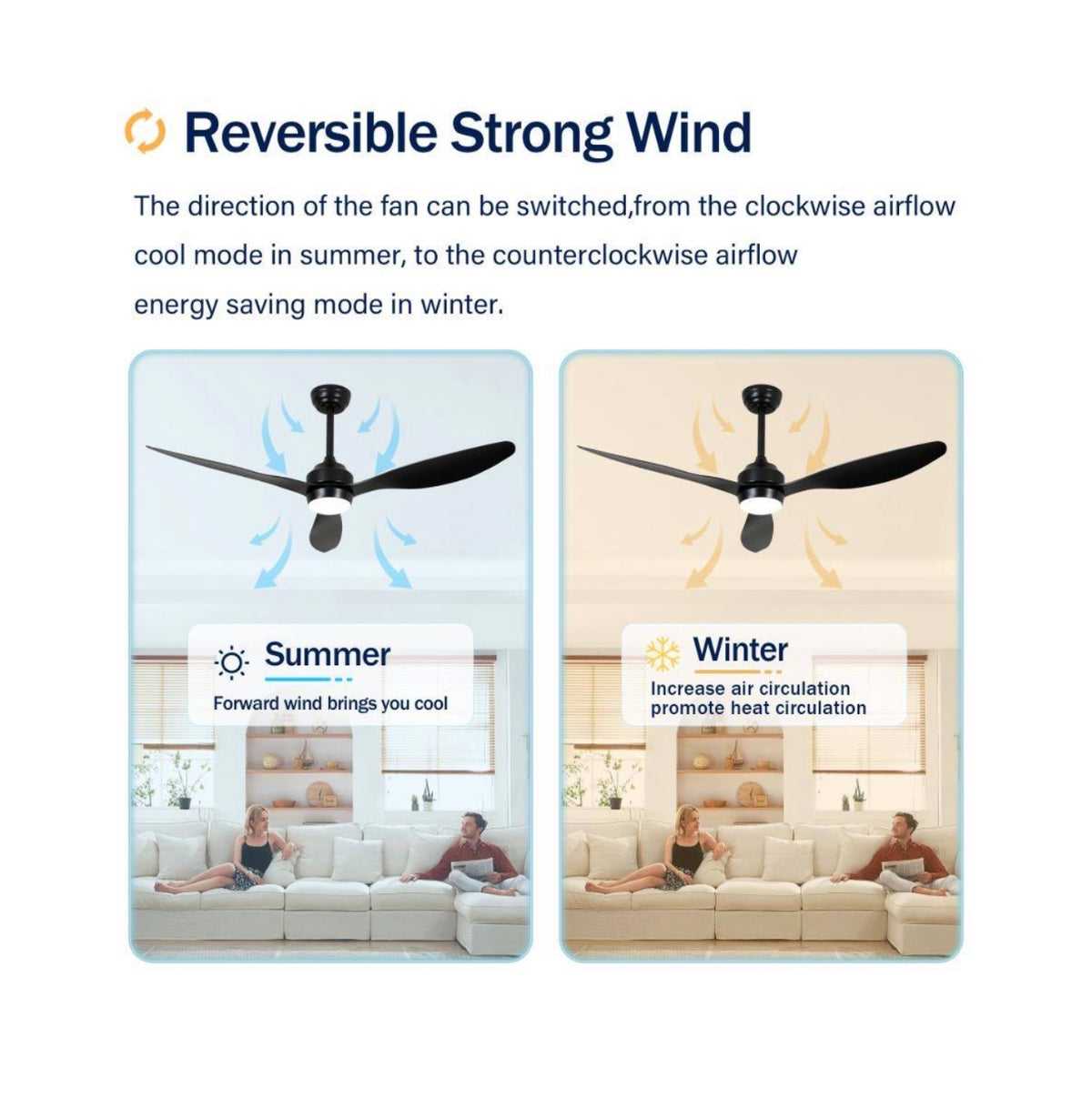 52 Inch Matte Black/Black Downrod Mount Modern 6 Speed Reversible Ceiling Fan w/ LED Light Remote Control, Downrod, Timer (New in Box)