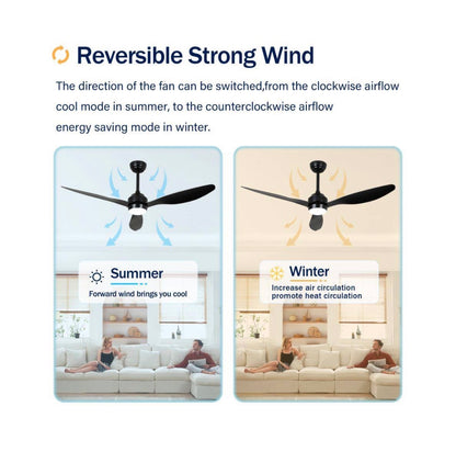 52 Inch Matte Black/Black Downrod Mount Modern 6 Speed Reversible Ceiling Fan w/ LED Light Remote Control, Downrod, Timer (New in Box)