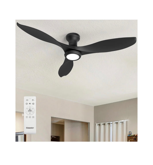 Ensenior 52 Inch Flush Mount Ceiling Fans with Lights and Remote Quiet Reversible Motor, 3 ABS Blades, 6 Speeds, 3 CCT Mute Mode, Low Profile, Memory Function, 1/2/4 Hour Timer (Black) (New in Box)