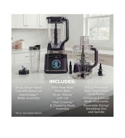 Ninja Kitchen System, Blendsense Tech, 72 Oz, 1800PW, For Smoothies, Cookie Dough, Salsa & More, 8 Cup Processor Bowl, 24 Oz Cup, (Black) (New in Box)