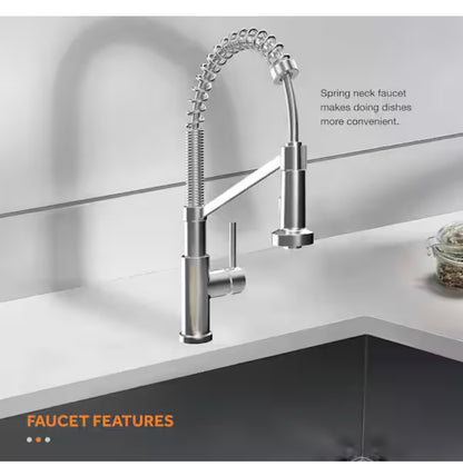 Glacier Bay Tight Radius 36 inch Undermount Single Bowl 18 Gauge Stainless Steel Kitchen Sink with Spring Neck Faucet