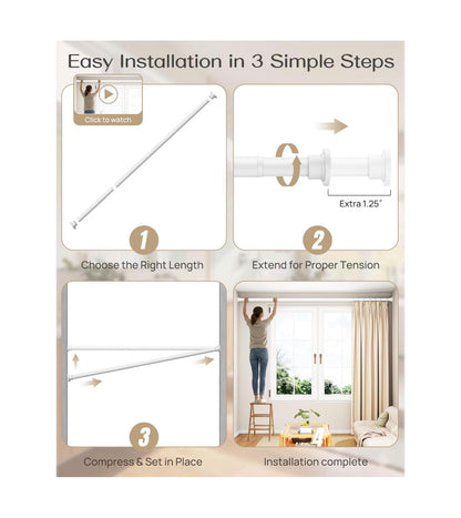 Heavy Duty Tension Curtain Rod by EZFurni, 42 to 76 Inches, Anti-Slip Spring Loaded Curtain Rods No Drilling, Apartment Renter Friendly Tension Rod for Windows, Bathroom, Closet & Doors (White) (New in Box)