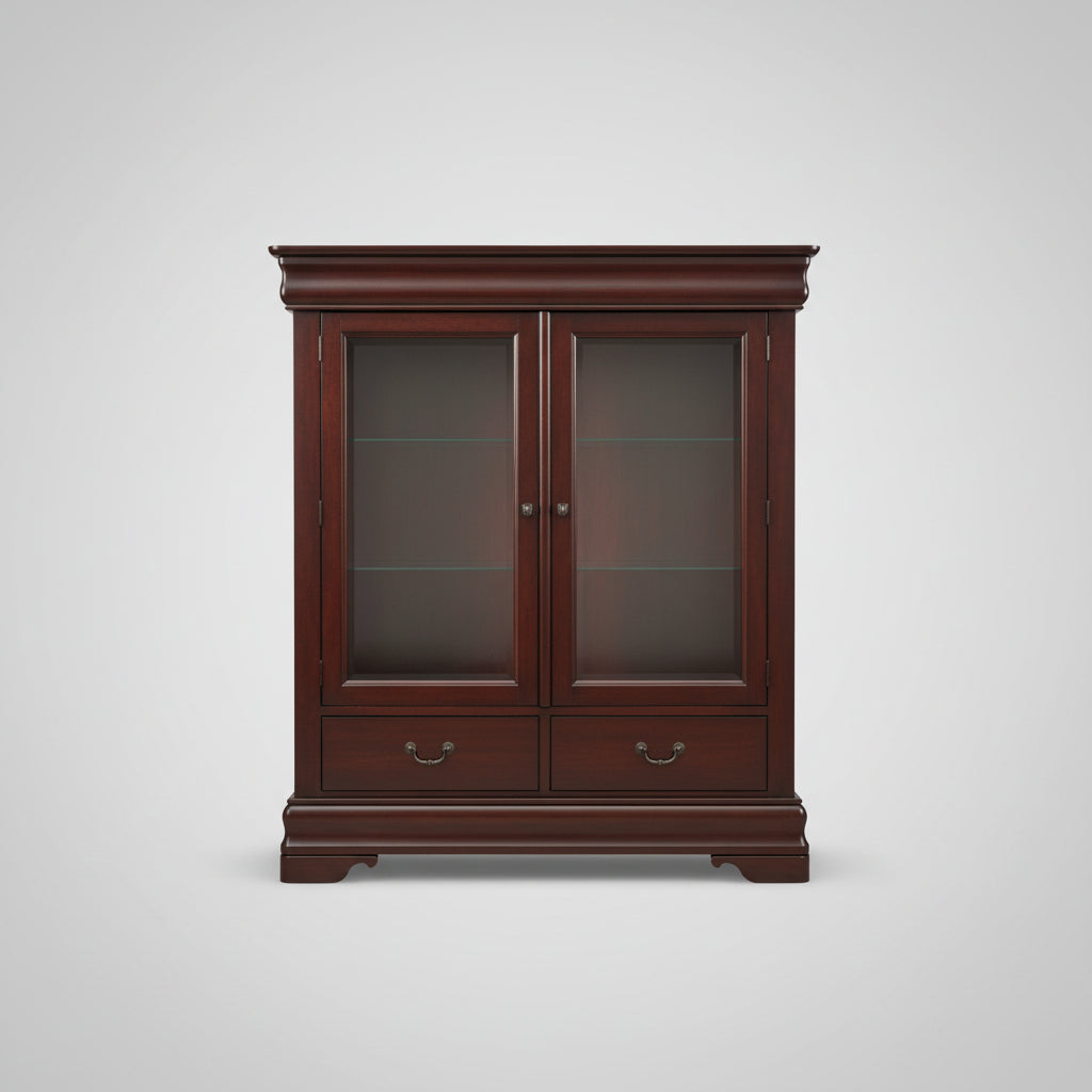 Mahogany Solid Wood Cabinet with Glass Shelves