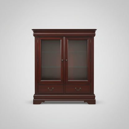 Mahogany Solid Wood Cabinet with Glass Shelves