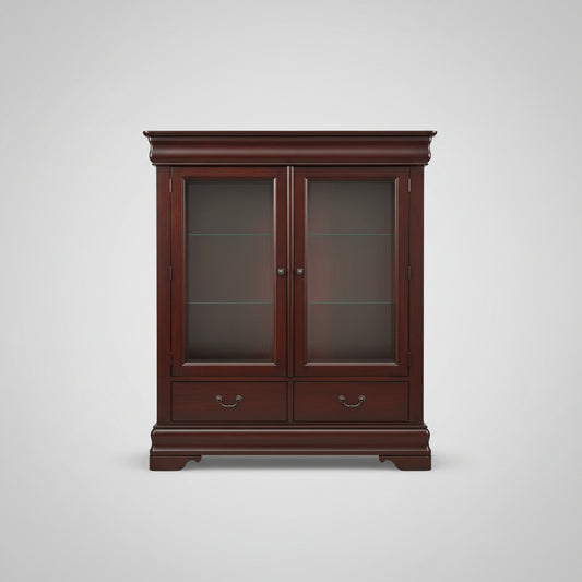 Mahogany Solid Wood Cabinet with Glass Shelves