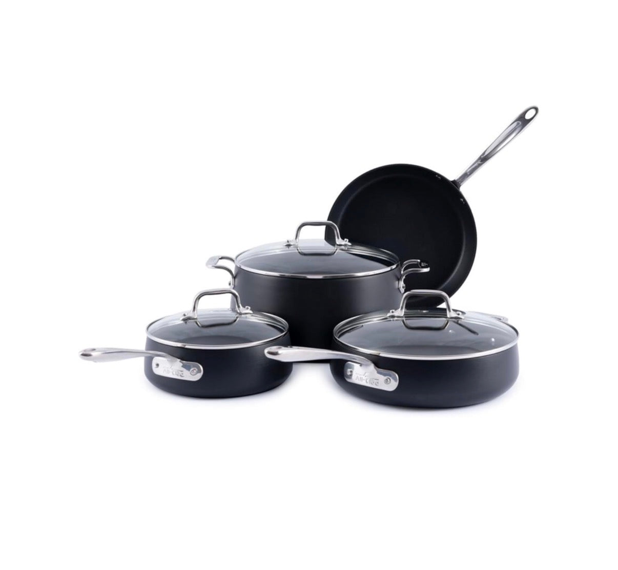 All Clad Hard Anodized Expert Nonstick Cookware Set, 7 Piece Pots and Pans Set, Induction, Ovensafe, Includes Frying Pans, Saucepan, Sauté Pan, Stockpot, Professional Cookware (Black) (New in Box)