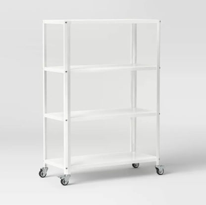 (New) Small 44" 3 Shelf Rolling Metal Bookcase