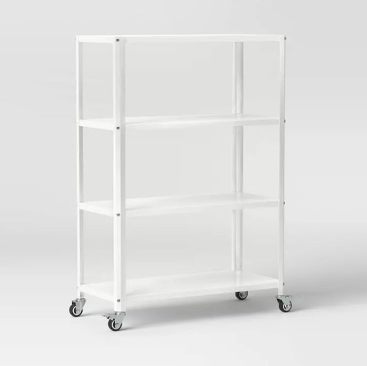 (New) Small 44" 3 Shelf Rolling Metal Bookcase