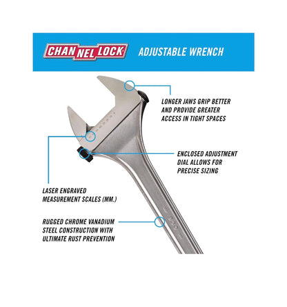 Channel Lock Adjustable Wrench, 3 Inch Jaw, 30 Inches Long (New)