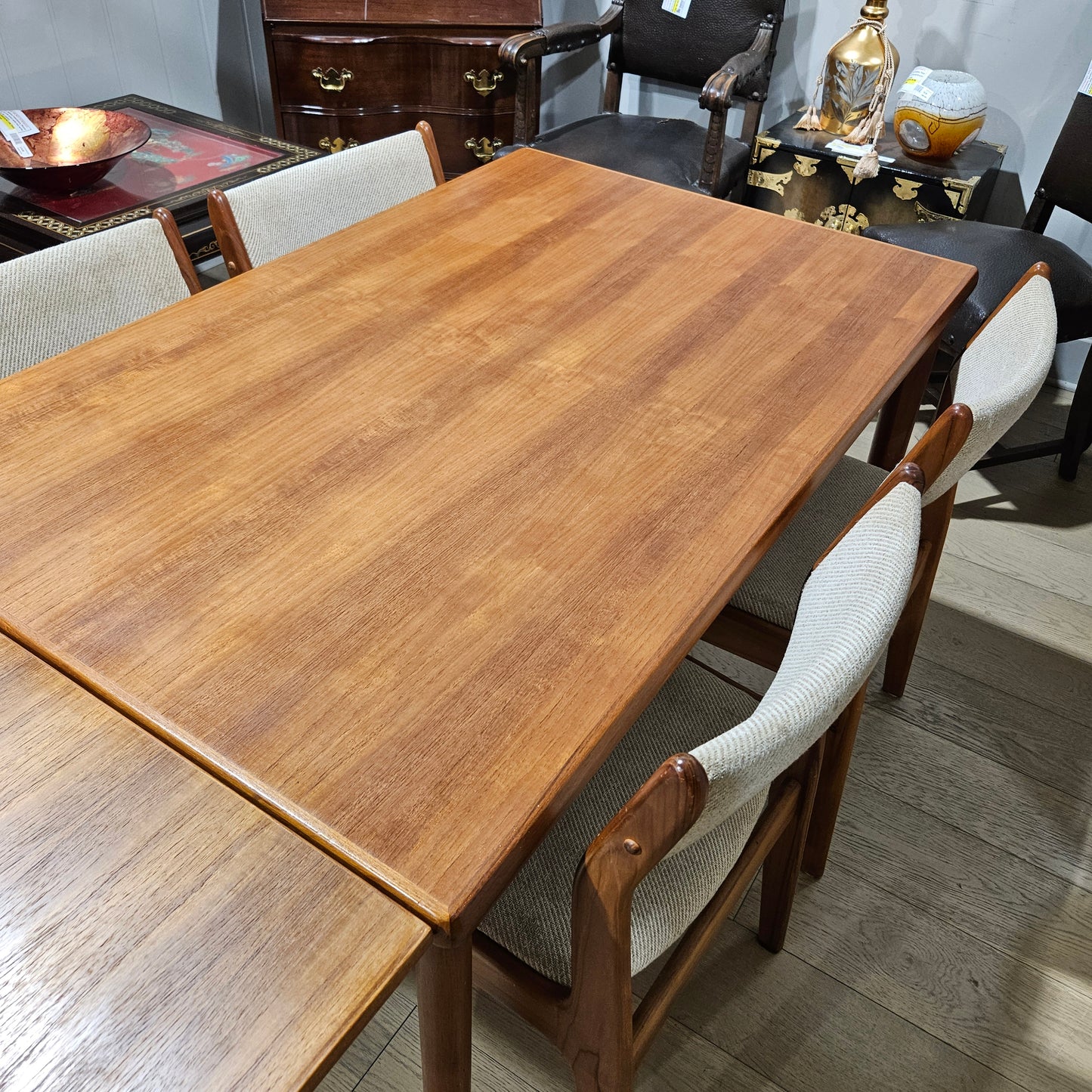 Vintage Teak Table w/Hidden Leaves and 4 Chairs