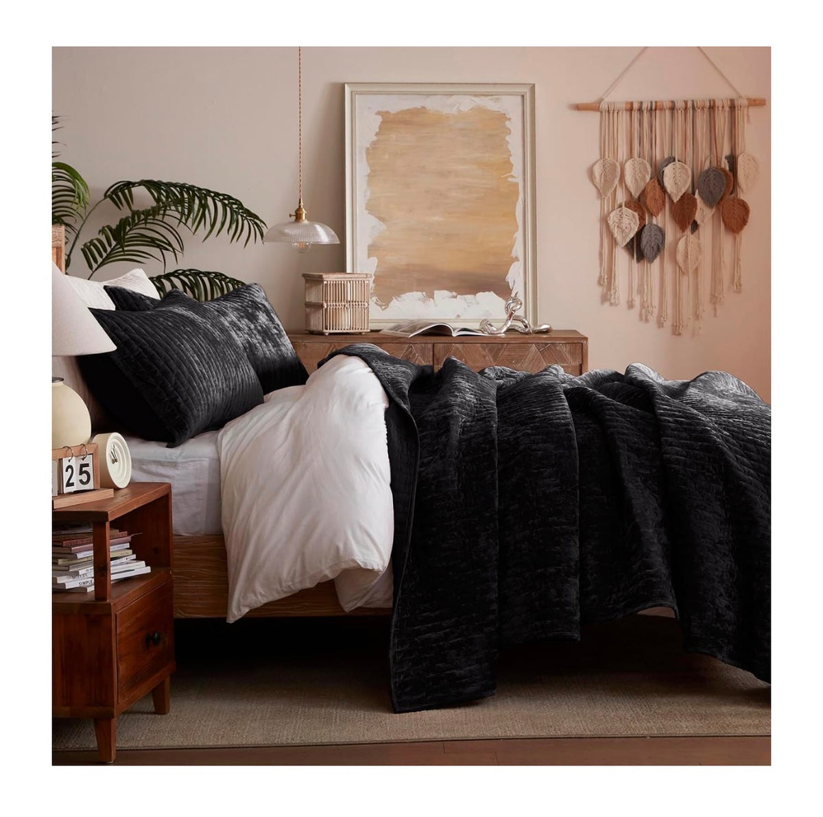 Velevt Quilt California King Size 118 Inch X106 Inch, Lightweight Black Velvet Comforter Set with 2 Matching Shams, Soft Cross Stitch Bedspread Coverlet, Oversized King Bedding Set for All Season (New in Box)