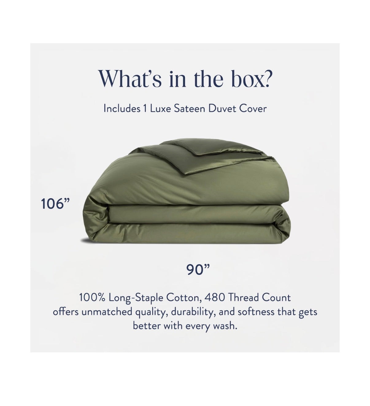 Brooklinen Luxury Sateen Duvet Cover 100 Percent Cotton. King/California King Size in Fresh Moss Green with Extra Long Corner Ties and Button Closure (New in Package)