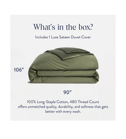 Brooklinen Luxury Sateen Duvet Cover 100 Percent Cotton. King/California King Size in Fresh Moss Green with Extra Long Corner Ties and Button Closure (New in Package)
