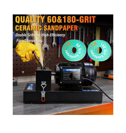 Lawn Mower Blade Sharpener 2/3 HP 550W, 20 Sandpapers 60&180 Grit Lawnmower Blade Sharpener with 7 Inch Grinding Wheel Blades Grinder Blade Sharpening Machine for High/Low Lift, Gator & Flat Blade