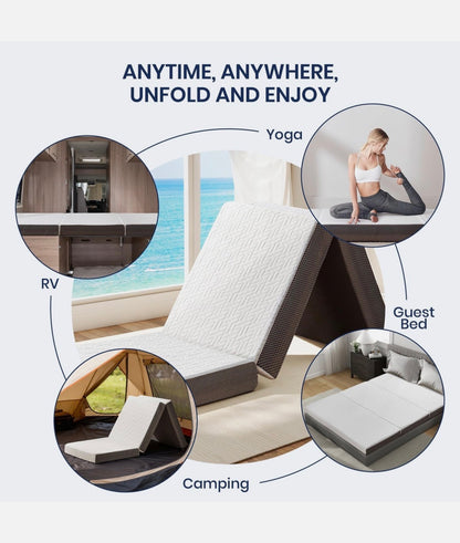 Hanherry 4 Inch Foldable Mattress Tri-Folding Portable Memory Foam Queen Size (New in Box)