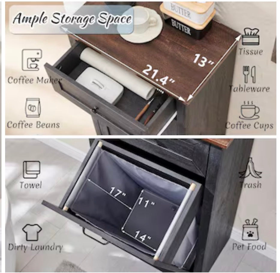 Tilt Out Laundry Hamper Cabinet/Farmhouse Trash Can Cabinet with Drawer