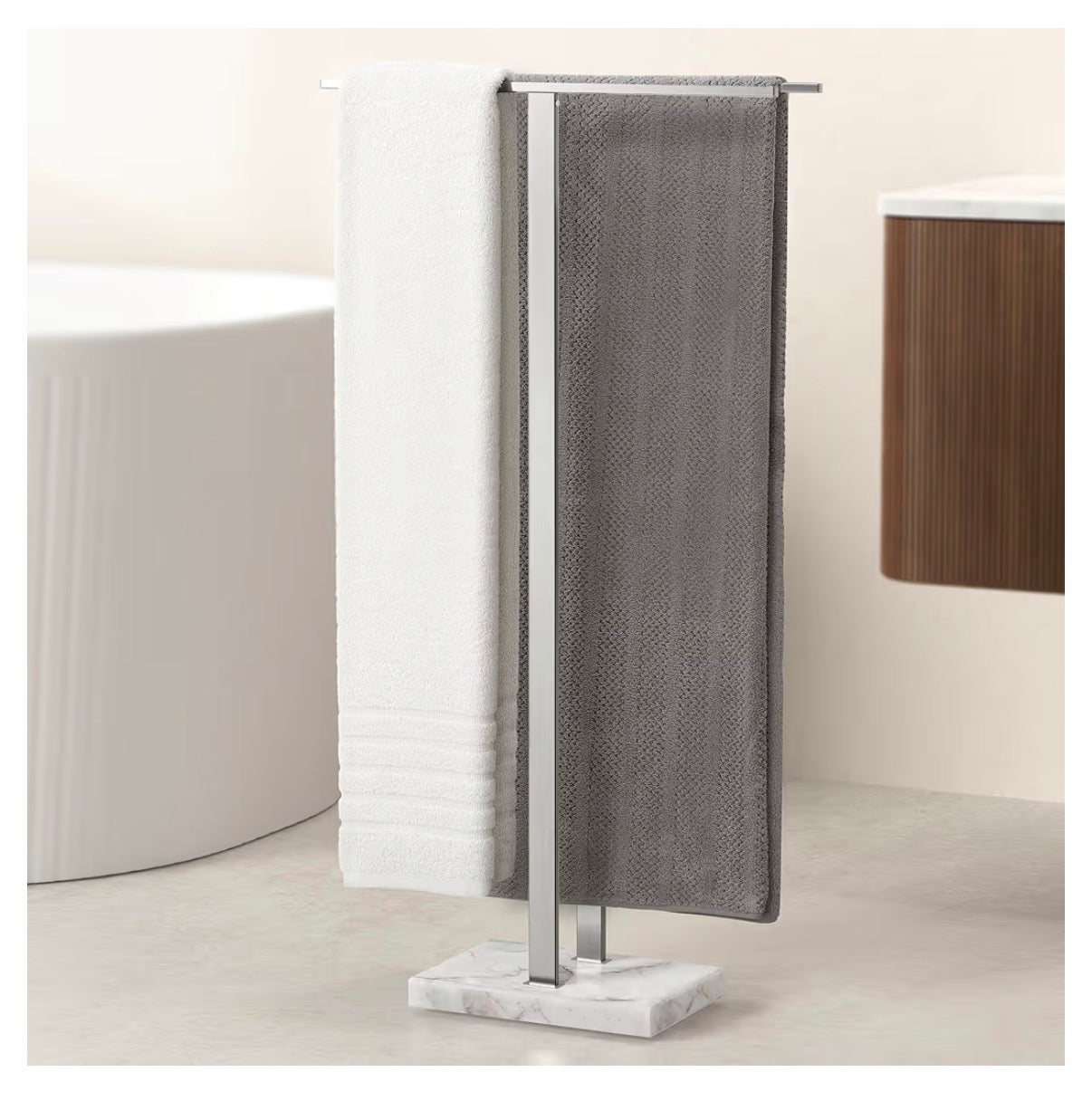 KES Standing Towl Rack Taller Version 37 Inch Height Bathroom Towel Rack Stand with Marble Base, Free Standing Towel Holder Stand (Stainless Steel Brushed Finish) (New in Box)