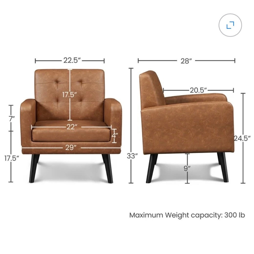 Yaheetech Modern Faux Leather Tufted Accent Chair, Retro Brown (New in Box)
