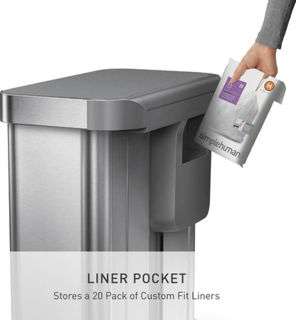 Simple human Step Recycler, 58L/15.3 Gallon Dual Compartment Kitchen Trash Can, 150,000 Step Pedal, Lid Shox Technology, Liner Rim System, Liner Pocket Brushed Stainless Steel with Plastic Lid (New in Box)
