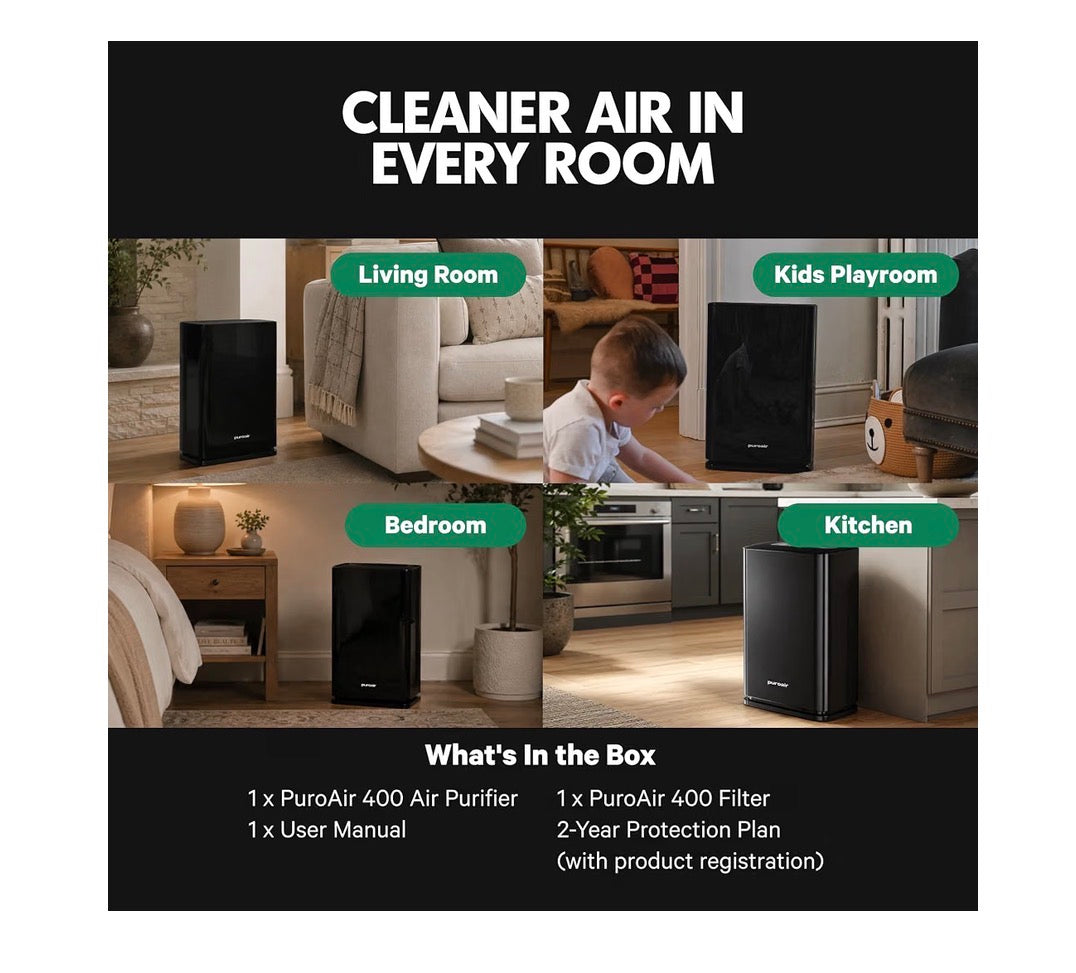 PuroAir 400 HEPA Air Purifier for Home Large Rooms Covers 2,000 Sq. Ft. Filters Up to 99.9 Percent of Pollutants, Smoke, Dust, Pollen, and VOCs Quiet HEPA Air Filters Air Purifiers for Bedroom (Black) (New in Box)